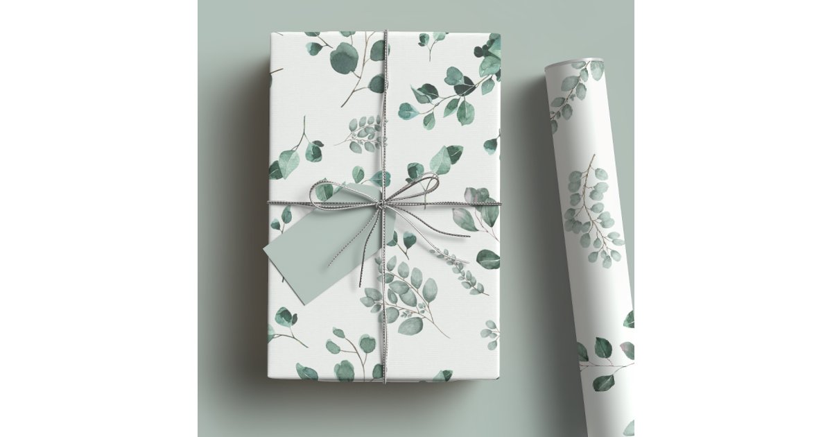 Elegant Sage & Forest Green Eucalyptus Watercolor Wrapping Paper | Zazzle