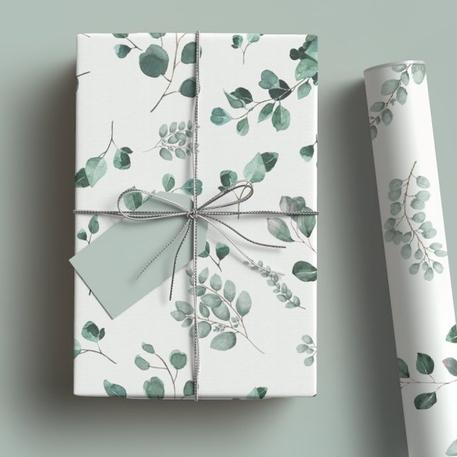 Elegant Sage & Forest Green Eucalyptus Watercolor Wrapping Paper (Creator Uploaded)