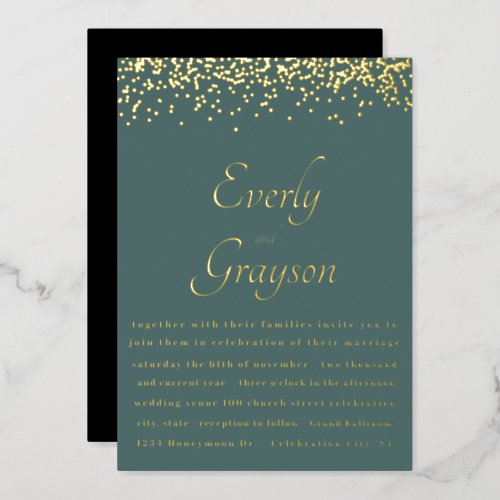 Elegant Sage Forest Green Gold Confetti Wedding    Foil Invitation