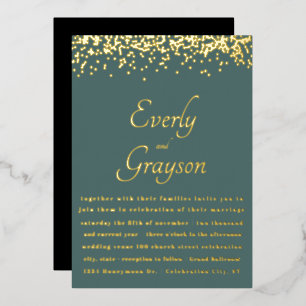 Elegant Sage Forest Green Gold Confetti Wedding Foil Invitation