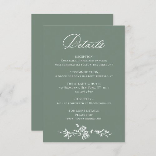 Elegant Sage French Garden Floral Wedding Details Enclosure Card