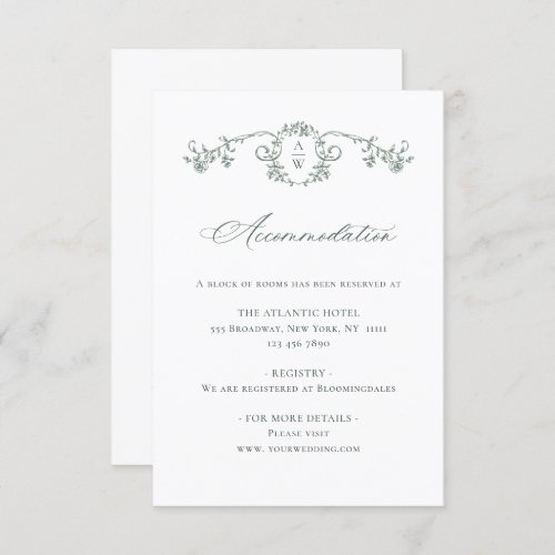 Elegant Sage French Garden Floral Wedding Details Enclosure Card