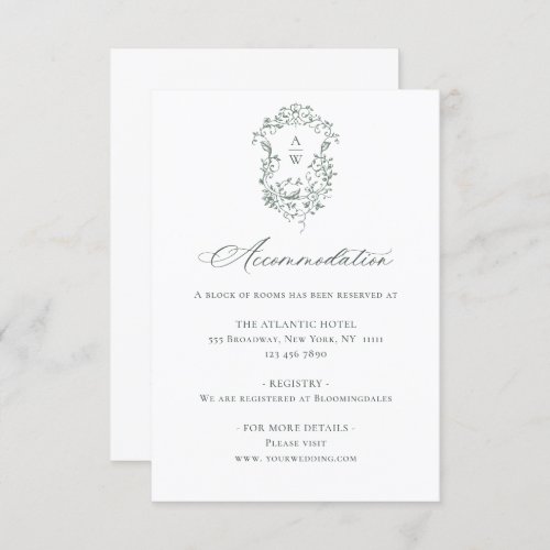 Elegant Sage French Garden Floral Wedding Details Enclosure Card