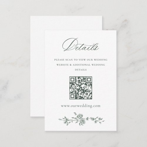 Elegant Sage French Garden Wedding QR code Details Enclosure Card