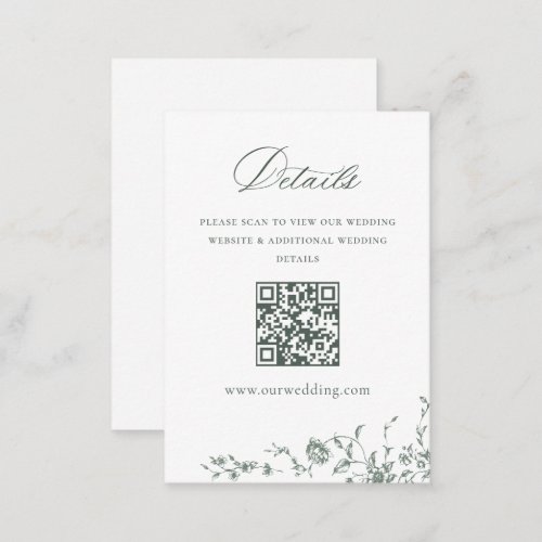 Elegant Sage French Garden Wedding QR code Details Enclosure Card