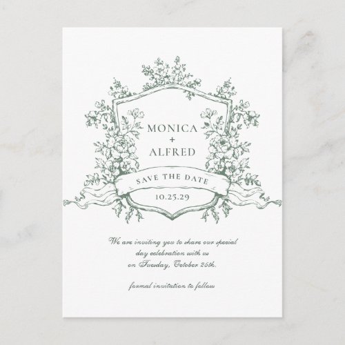 Elegant Sage French Garden Wedding Save the Date Postcard