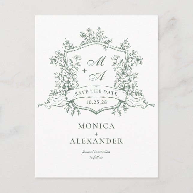 Elegant Sage French Garden Wedding Save the Date Postcard (Front)
