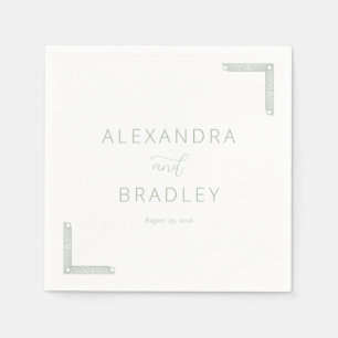 Elegant Sage Geometric Accents Napkins