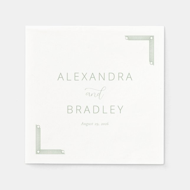 Elegant Sage Geometric Accents Napkins (Front)