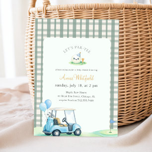 Elegant Sage Gingham Golf Baby Shower Invitation