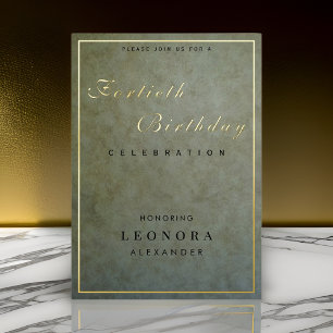 Elegant Sage Gold ANY Milestone Birthday Party Foil Invitation