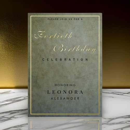 Elegant Sage Gold ANY Milestone Birthday Party Foil Invitation