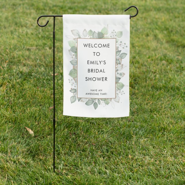 Elegant Sage Gold Foliage Welcome to Bridal Shower Garden Flag (In SItu)