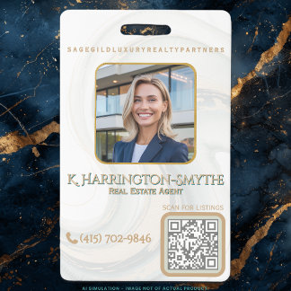 Elegant Sage Gold Realtor Photo ID/QR Code Contact Badge