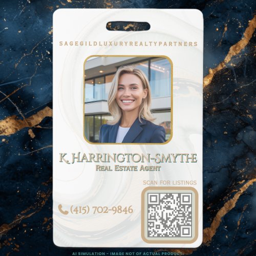 Elegant Sage Gold Realtor Photo ID/QR Code Contact Badge