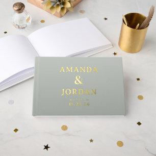 Elegant Sage Gold Stars Foil Guest Book