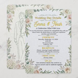 Elegant Sage Gold Wedding Details Card