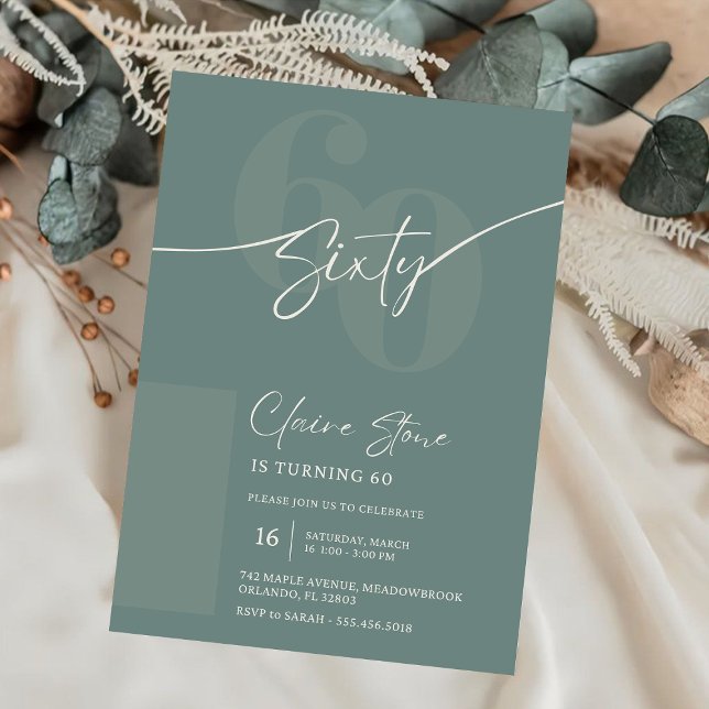 Elegant Sage Gray 60th Birthday Invitation (Creator Uploaded)