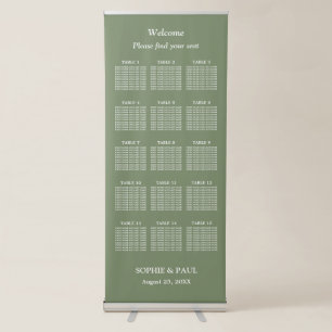 Elegant Sage Green 15 Table Wedding Seating Chart Retractable Banner