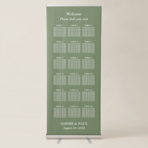 Elegant Sage Green 18 Table Wedding Seating Chart Retractable Banner