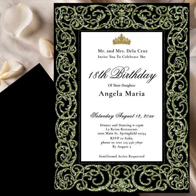 Elegant Sage green 18th Birthday Debut Invitation (Creator Uploaded)
