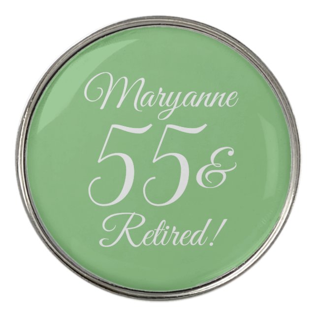 Elegant Sage Green 55 & Retired Retirement Party Golf Ball Marker (Front)