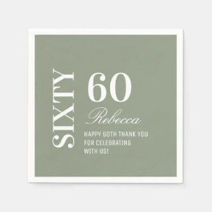 Elegant Sage Green 60th Birthday Party Cocktail Napkins