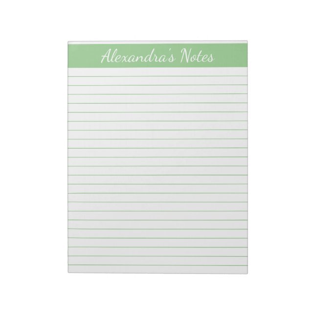 Elegant Sage Green 8.5x11 Letter Size Personalized Notepad (Rotated)