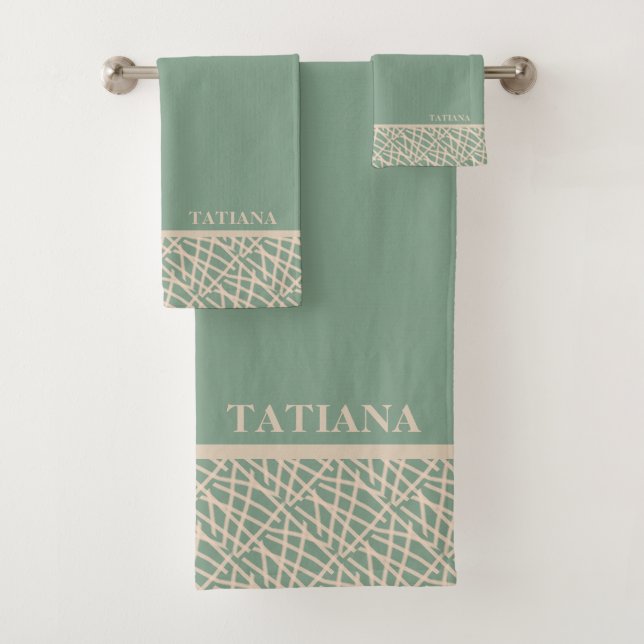 Elegant Sage Green Abstract  Bath Towel Set (Insitu)