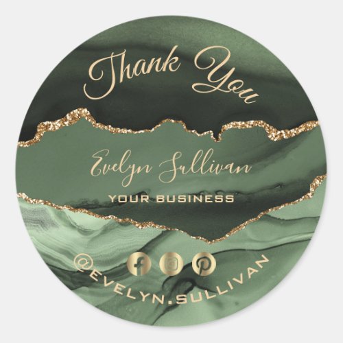 elegant sage green agate thank you sticker