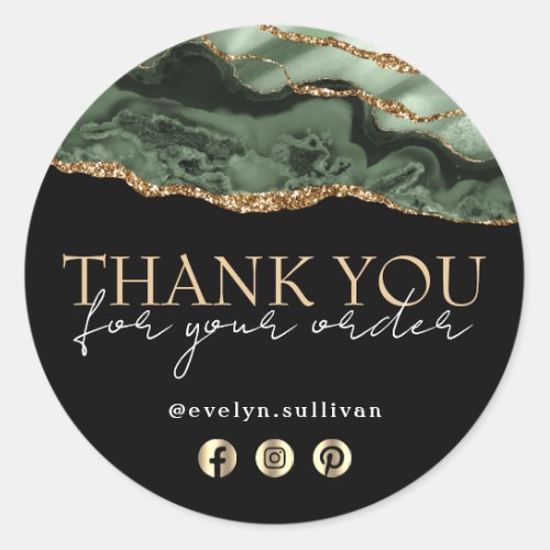 Elegant sage green agate thank you sticker