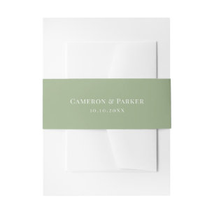 Elegant Sage Green All Caps Wedding Invitation Belly Band
