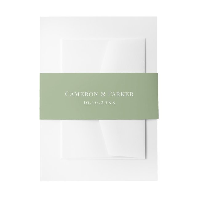Elegant Sage Green All Caps Wedding Invitation Belly Band (Front Example)
