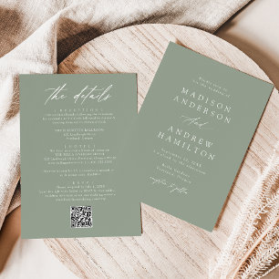 Elegant Sage Green All In One QR Code Wedding Invitation