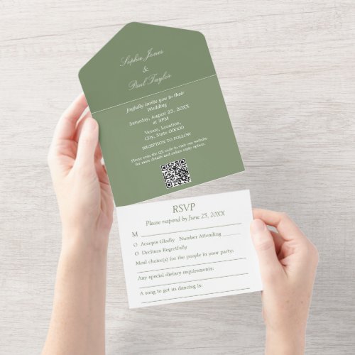 Elegant Sage Green All in One Wedding Invite