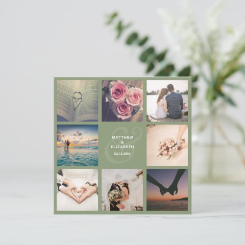 Elegant Sage Green Ampersand Photo Collage Wedding Save The Date