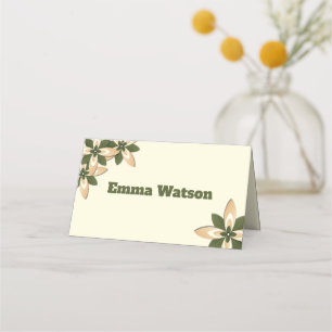 Elegant Sage Green and Beige Geometric Floral Place Card