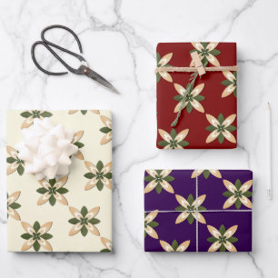Elegant Sage Green and Beige Geometric Floral Wrapping Paper Sheets
