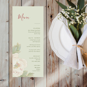 Elegant Sage Green and Blush Floral Wedding Menu