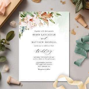 Elegant Sage Green and Earthy Blooms Wedding Invitation