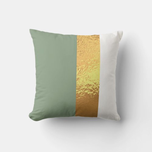 Elegant Sage Green and Faux Gold Geometric Stripes Throw Pillow