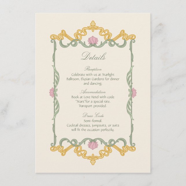 Elegant Sage Green and Gold Art Nouveau Enclosure Card (Front)