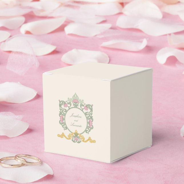 Elegant Sage Green and Gold Art Nouveau Favor Boxes (Wedding)