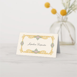 Elegant Sage Green and Gold Art Nouveau Place Card