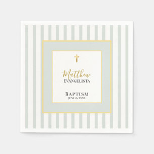 Elegant Sage Green and Gold Baptism Party Napkins