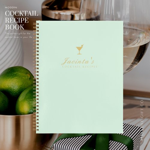 Elegant Sage Green and Gold Blank Cocktail Recipe Notebook
