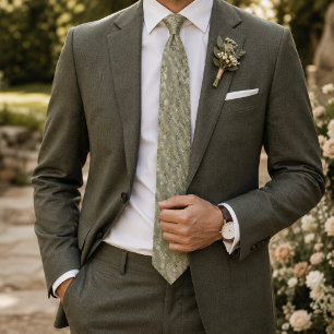 Elegant Sage Green and Gold Watercolor Botanical Neck Tie