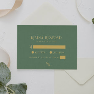 Elegant Sage Green And Gold Wedding RSVP Card