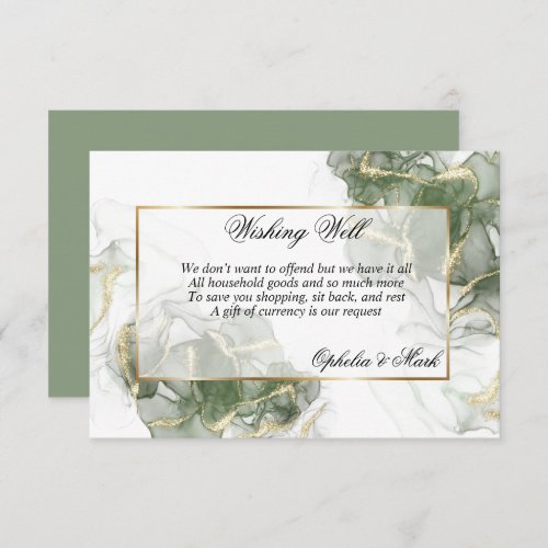 Elegant Sage Green and Gold Wishing Well  Enclosure Card