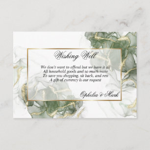 Elegant Sage Green and Gold Wishing Well Enclosure Card